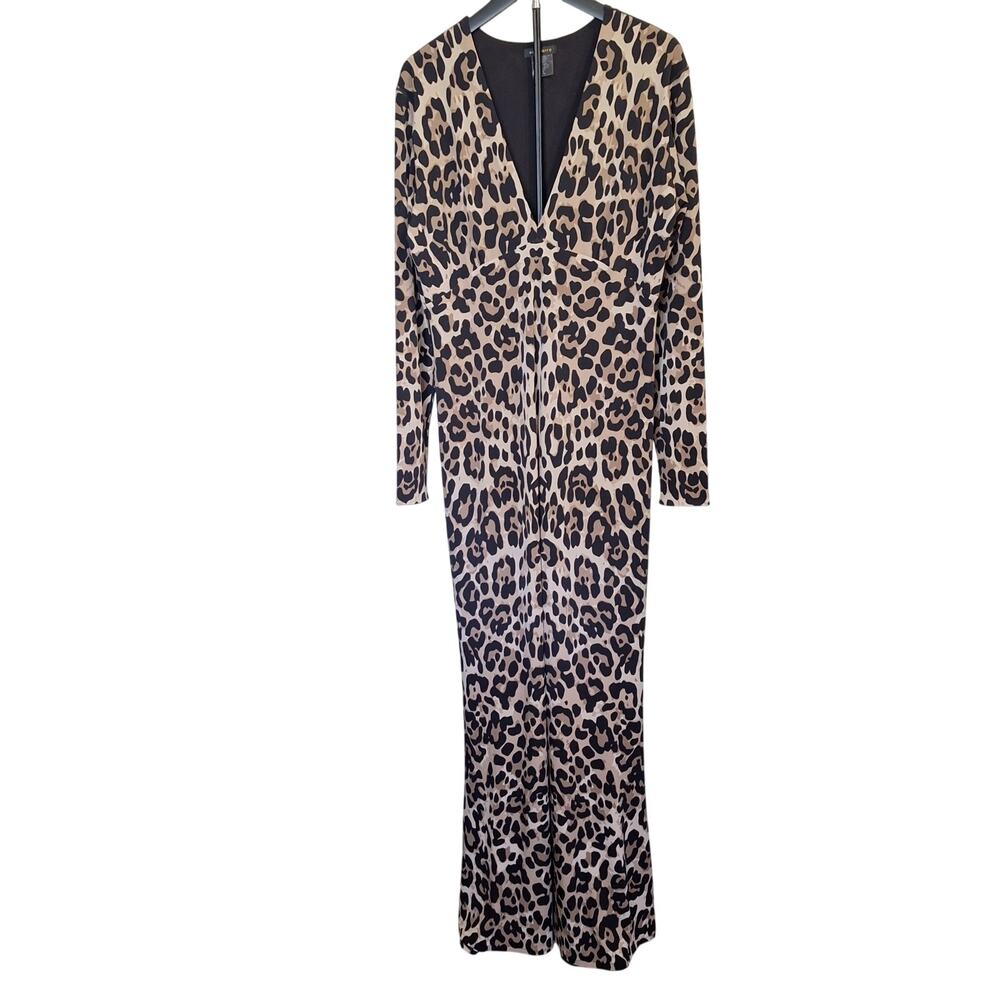 Eva Varro Leopard Print Deep V Neck Long Sleeve Maxi Dress XL NWOT Made in USA